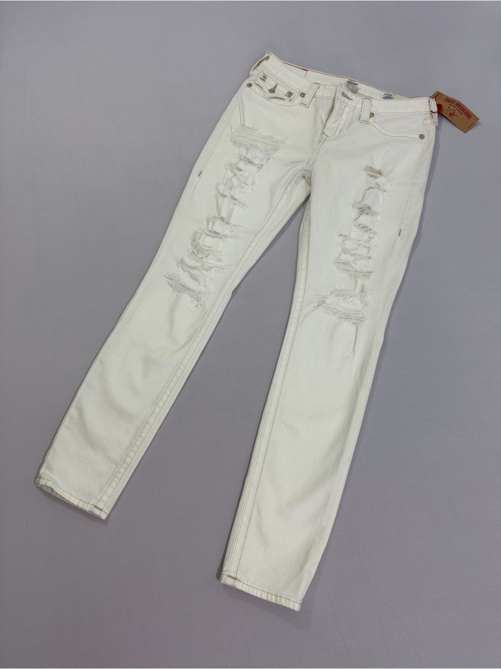 True Religion Optic White Shred Distressed Skinny Jeans Women’s | NWT | size 30